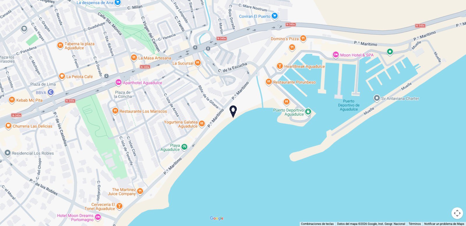Ubicación de La Bendita Beach Club en Aguadulce